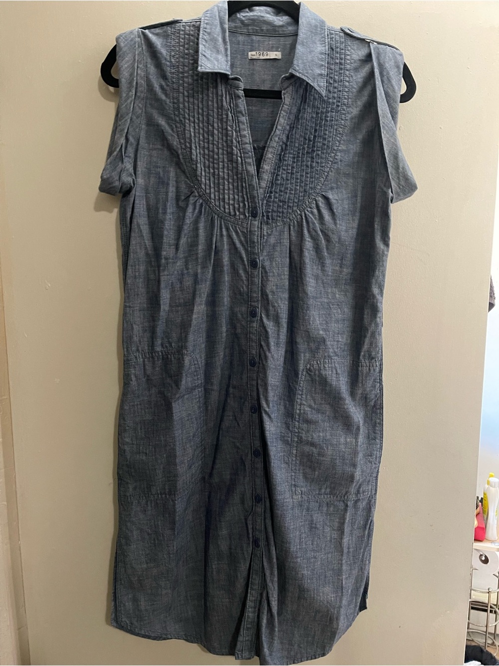 GAP Denim-Blue Chambray Button-Front Midi Dress